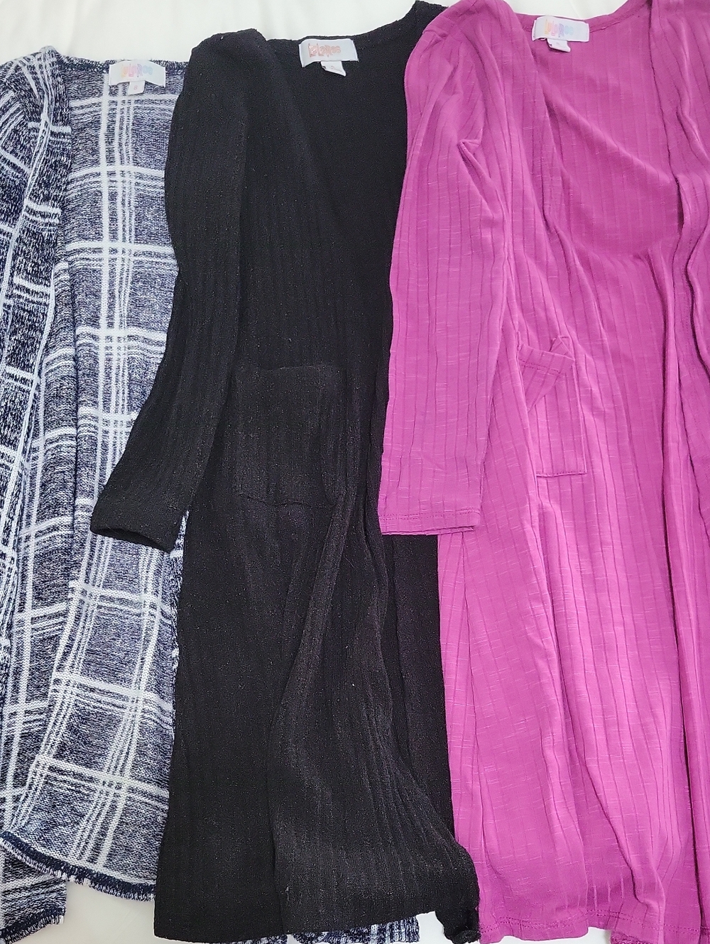 Lularoe Long Cardigans - Lot Of 3 - Size 8 - Black, Fuchsia, Navy Plaid